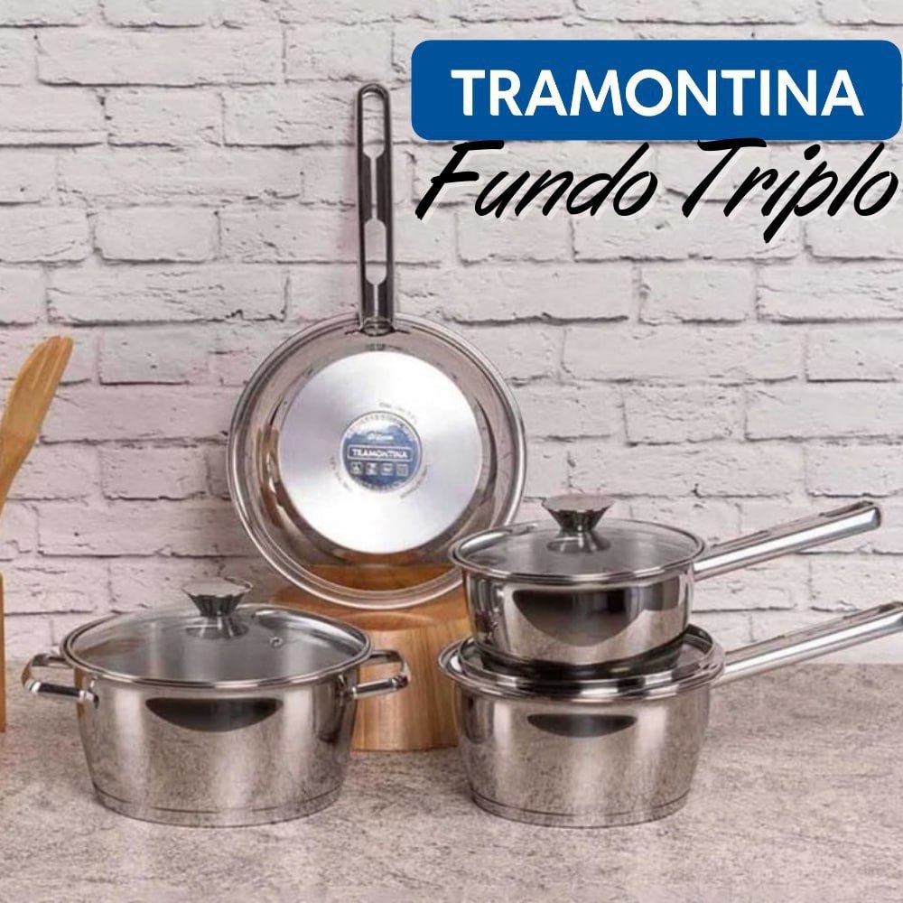 Jogo de Panelas com Fundo Triplo 4 Peça Tramontina Inox, 65650270