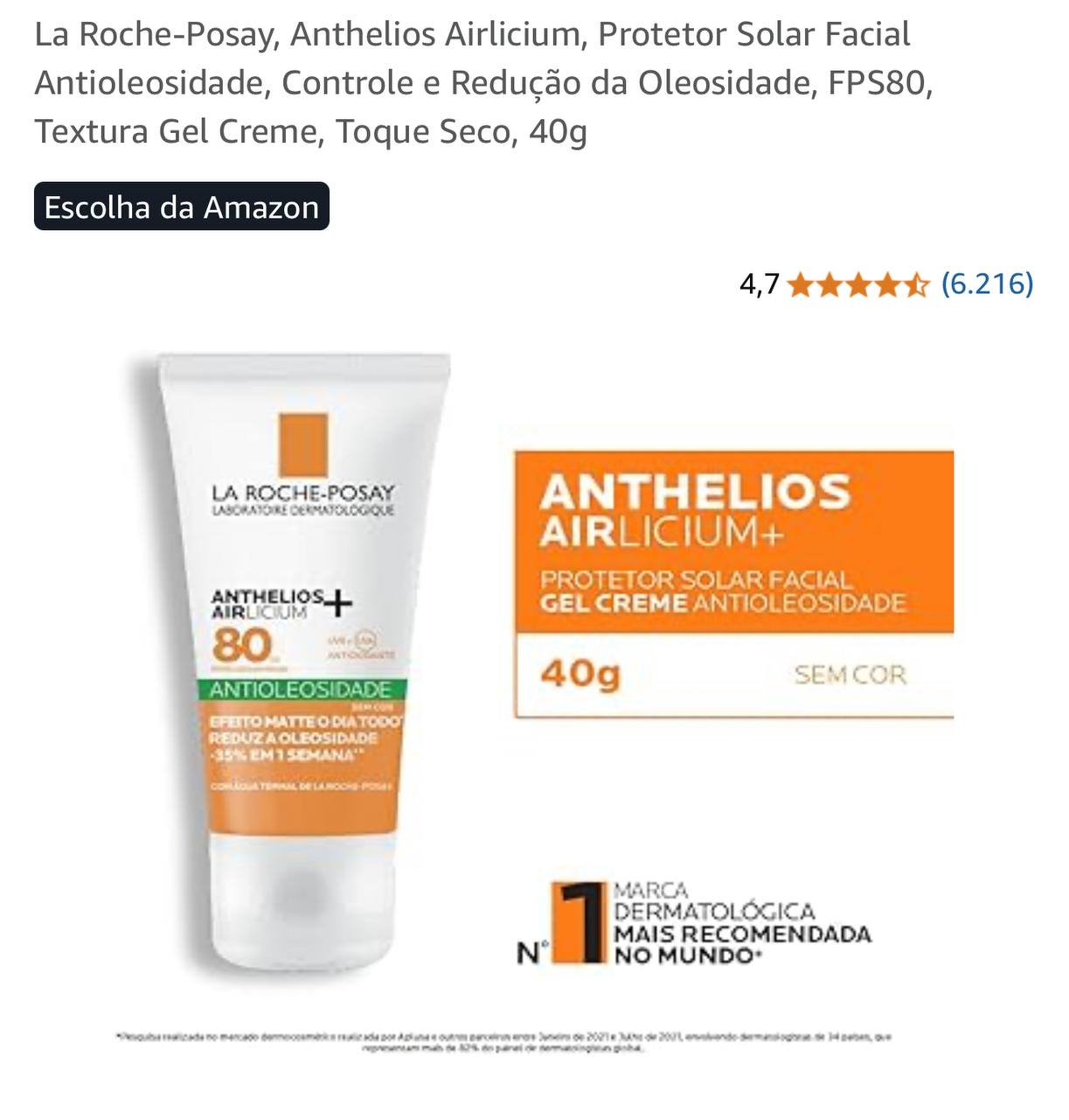 La Roche-Posay, Anthelios Airlicium, Protetor Solar Facial Antioleosidade, Controle e Redu...