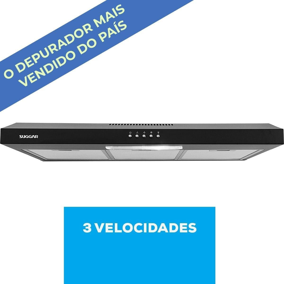 SUGGAR DEPURADOR DE AR SLIM 80CM 3 VEL. PRETO 220V DPS182PT