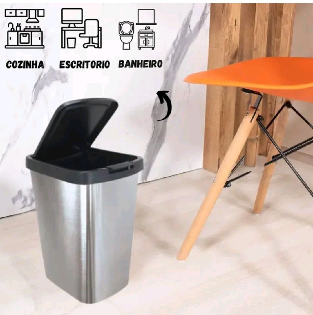 Kit 3 Lixeira Retangular 9 Litros Cesto Lixo Tampa Click Metalizada Banheiro Cozinha Pia -...