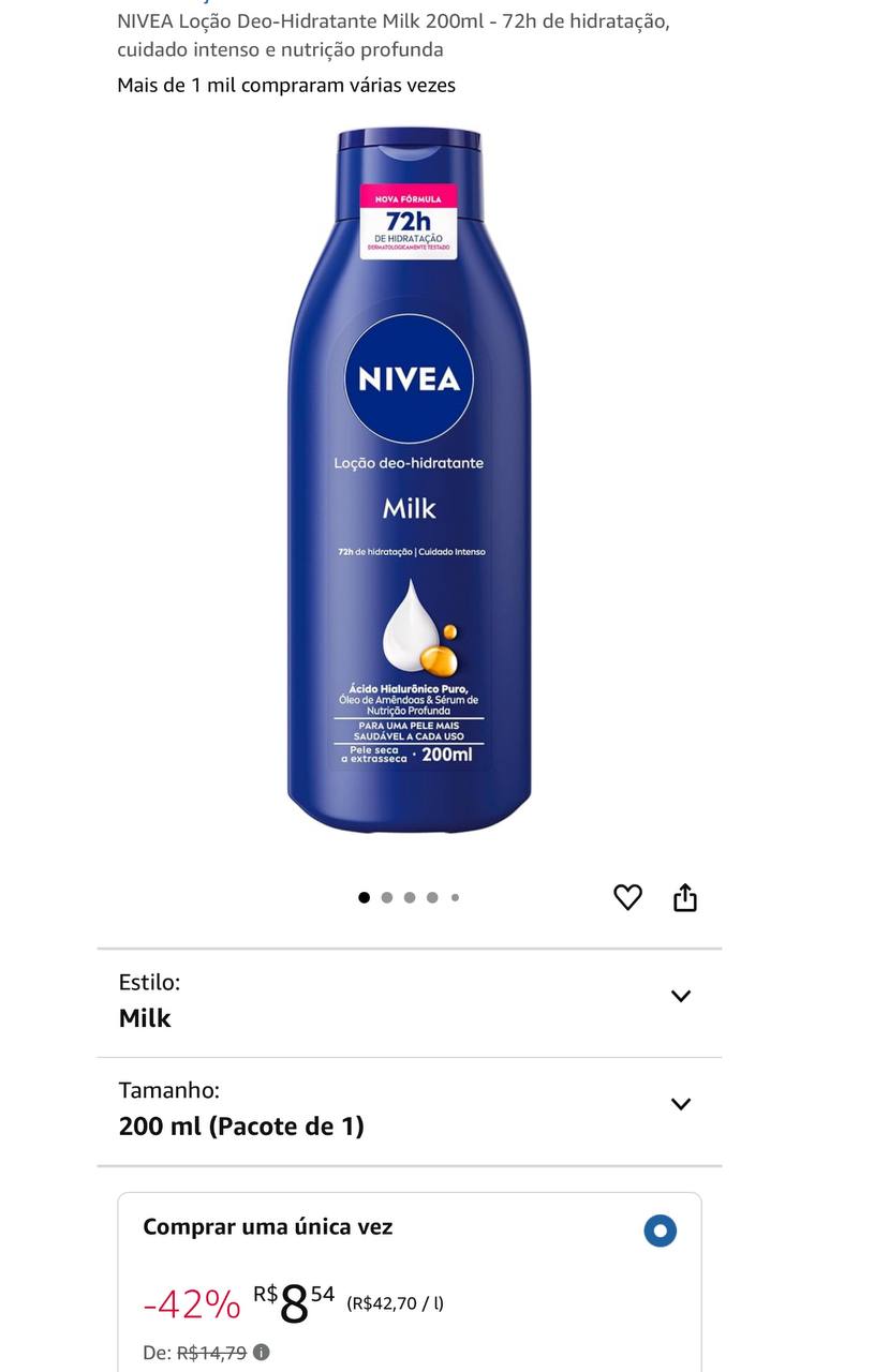 NIVEA Loção Deo-Hidratante Milk 200ml - 72h de hidratação, cuidado intenso e nutrição prof...
