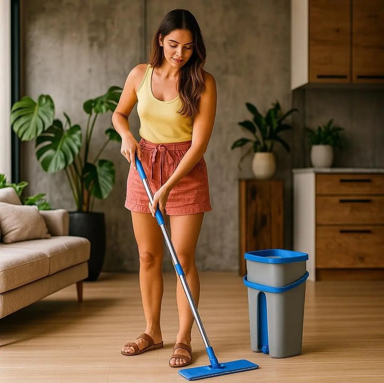 Rodo Flat Mop Esfregão Mágico Sortido Balde Duplo Lava Seca Tira Pó Microfibra Lavável Reu...