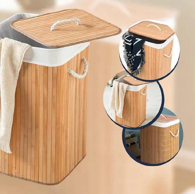 Cesto Bambu Jolitex Retangular Com Tampa Bege