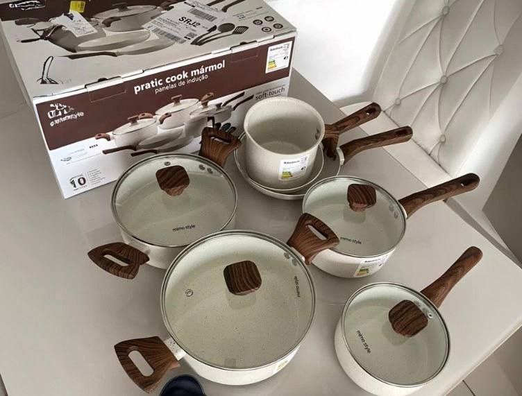 Mimo Style Jogo de 5 Panelas Alumínio Indução Pratic Cook Crema