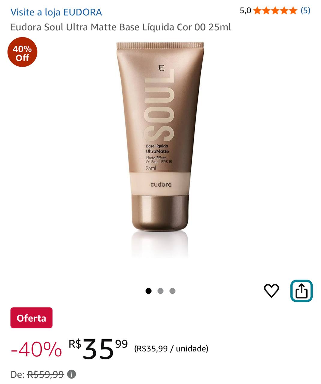 Eudora Soul Ultra Matte Base Líquida Cor 00 25ml