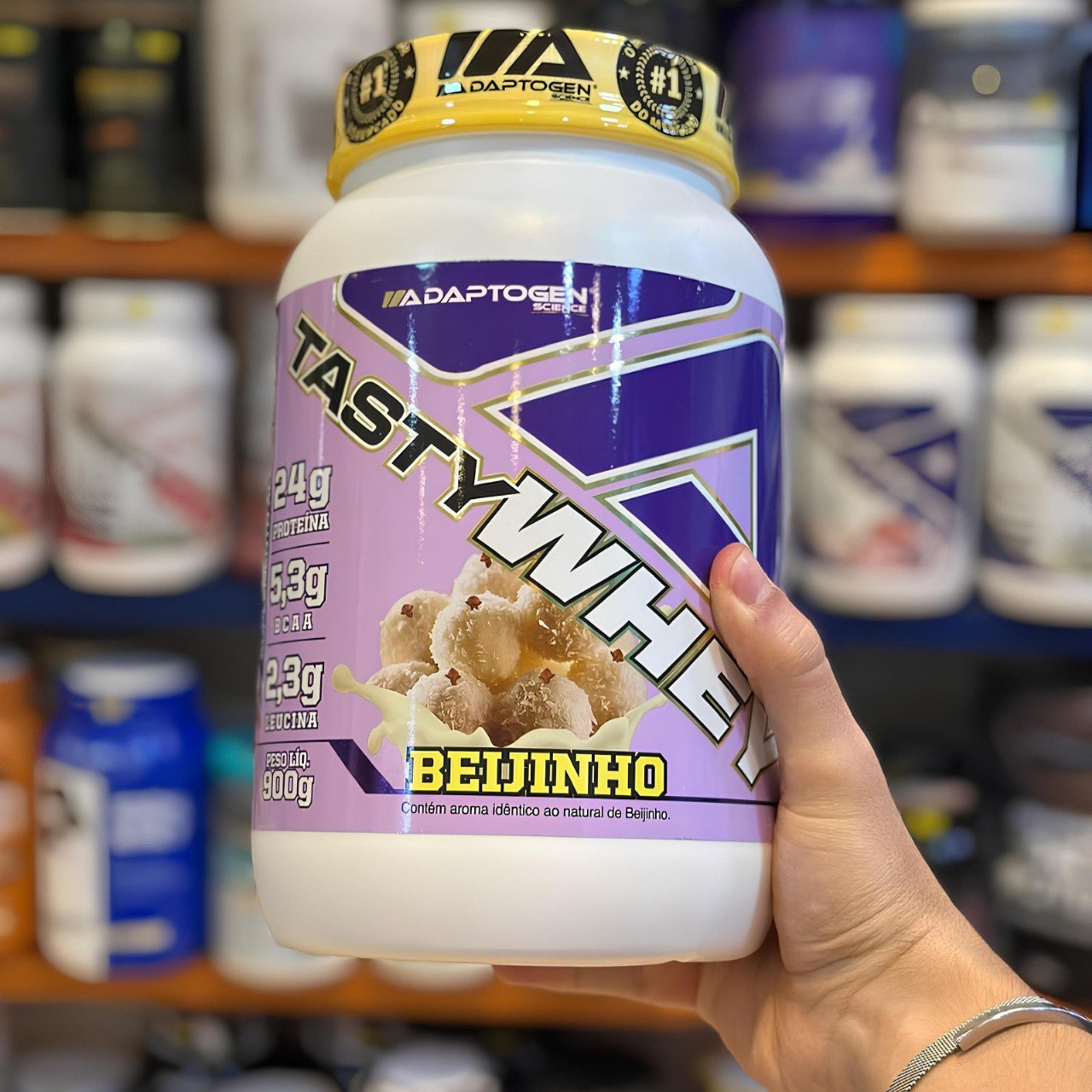 Suplemento Tasty Whey 3w Gourmet Whey Protein Adaptogen Science Pote 900g Sabor Beijinho