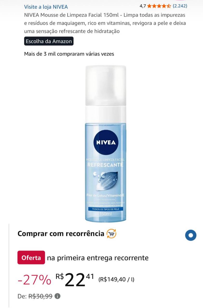 NIVEA Mousse de Limpeza Facial 150ml - Limpa todas as impurezas e resíduos de maquiagem, r...