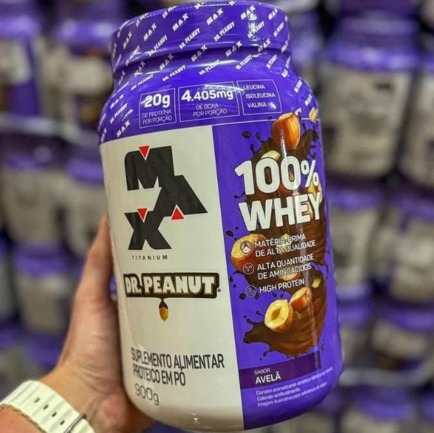 100% Whey Max Titanium X Dr. Peanut 900g Sabor Avelã