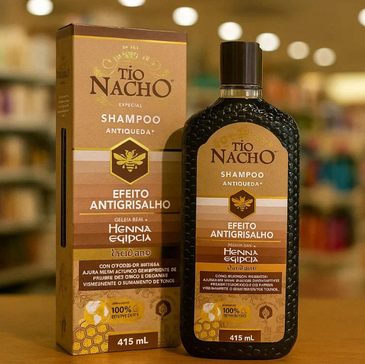 TIO NACHO Shampoo Antiqueda Hidratante com Henna Egipcia e Geleia Real para Cabelos Grisal...