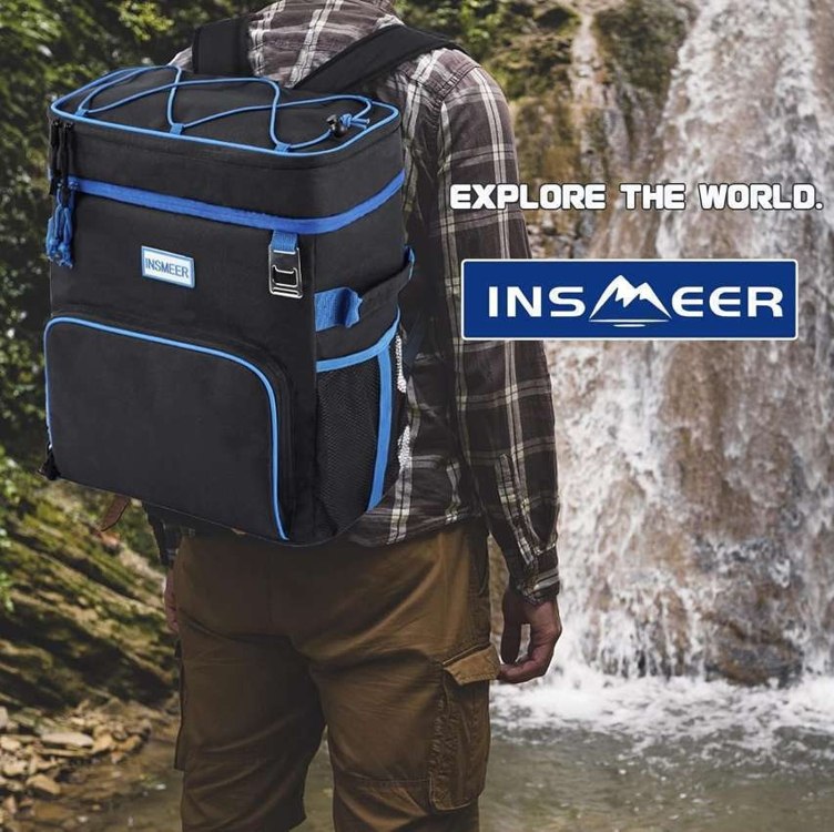 INSMEER Mochila térmica, refrigerador de praia isolado grande refrigerador de acampamento ...