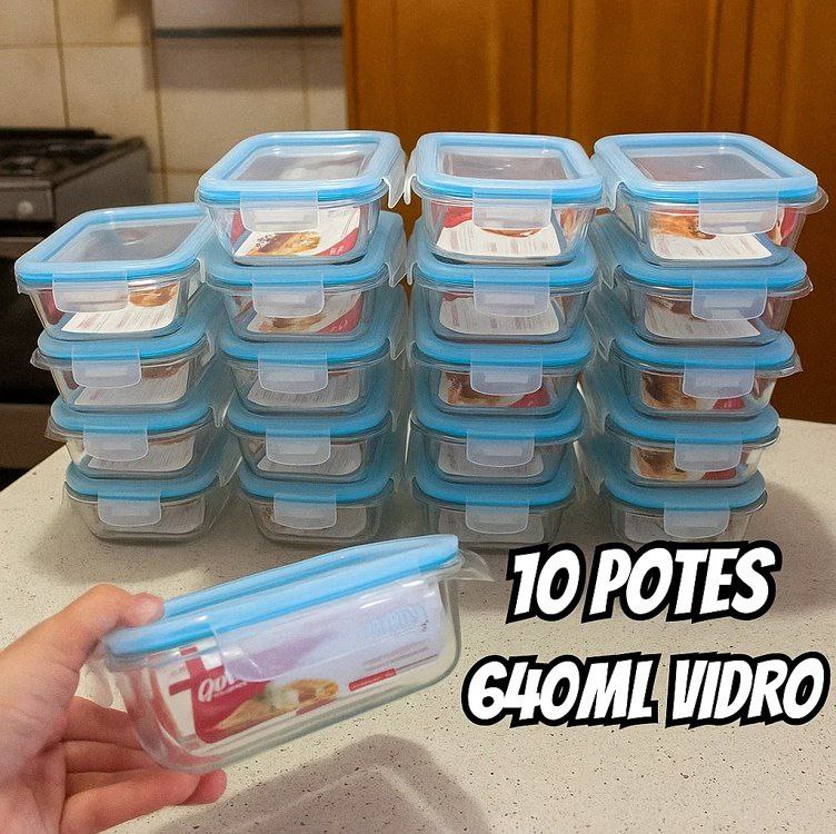 Conjunto 10 Potes 640ml Vidro Hermético 4 Travas Marmita Aura Do Brasil