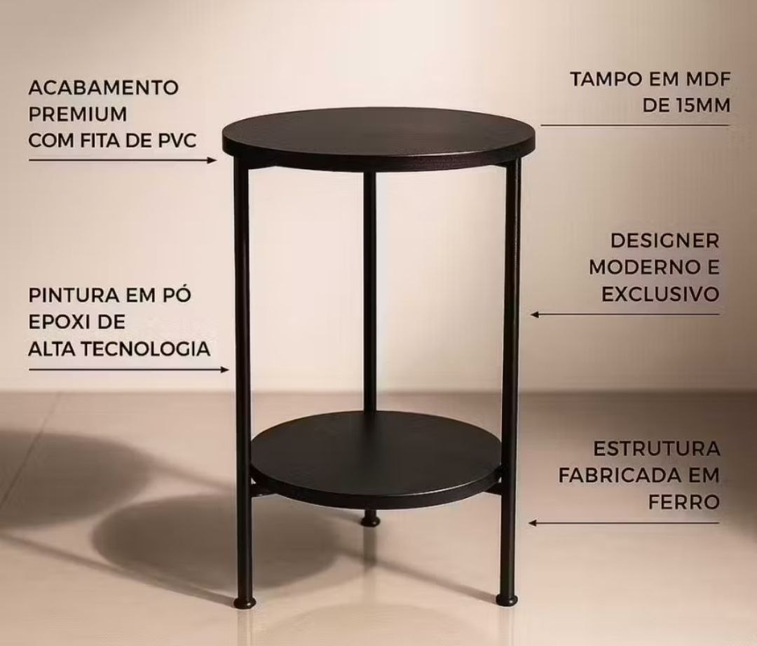 Mesa de Apoio Moderna 2 Tampos MDF e Ferro