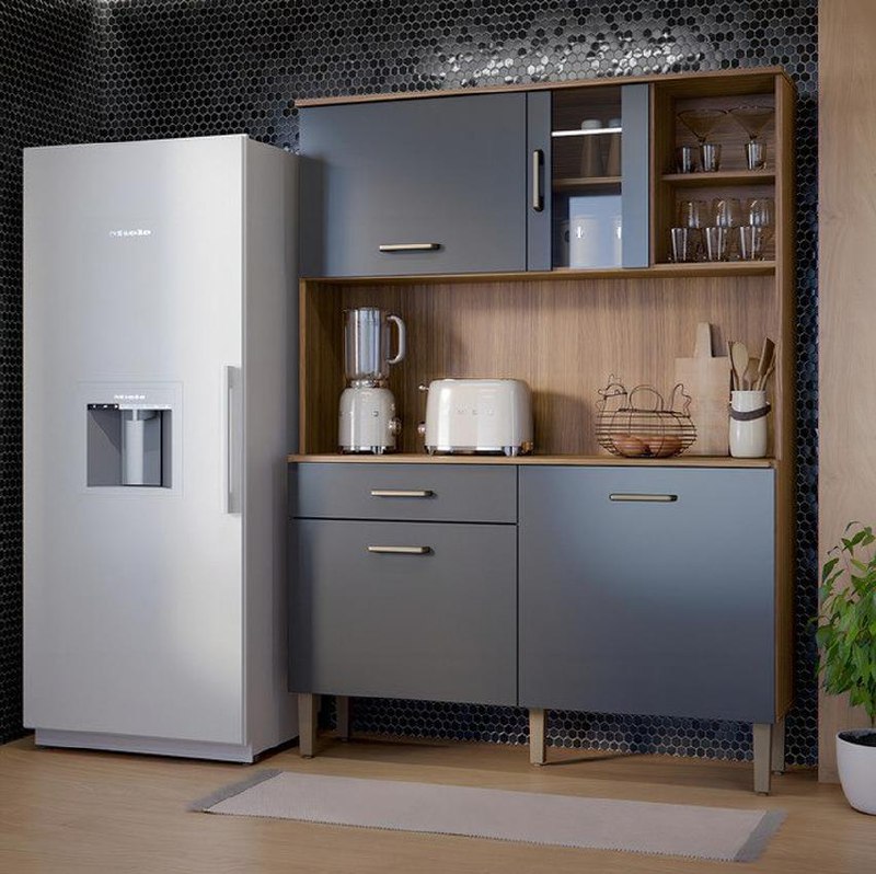 Kit Armário De Cozinha Viena Completa Compacto Com Balcão Multiuso Gaveta E Porta Cor Mel ...