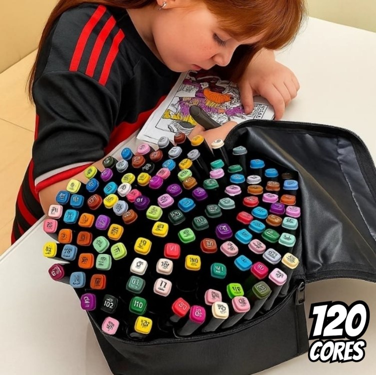 Conjunto Canetas Marcador Canetinha Ponta Dupla 120cores Kit