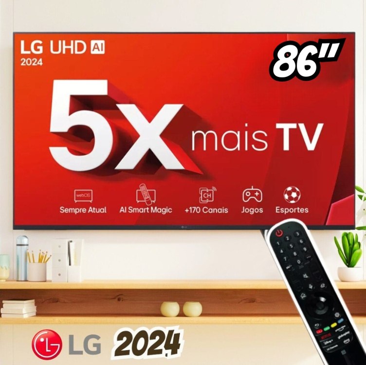 Smart TV 86" 4K LG Ultra HD 86UT8050 com Processador a5 Ger7 AI, Alexa/Chromecast integrad...