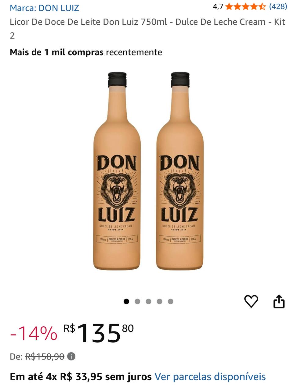 Licor De Doce De Leite Don Luiz 750ml - Dulce De Leche Cream - Kit 2