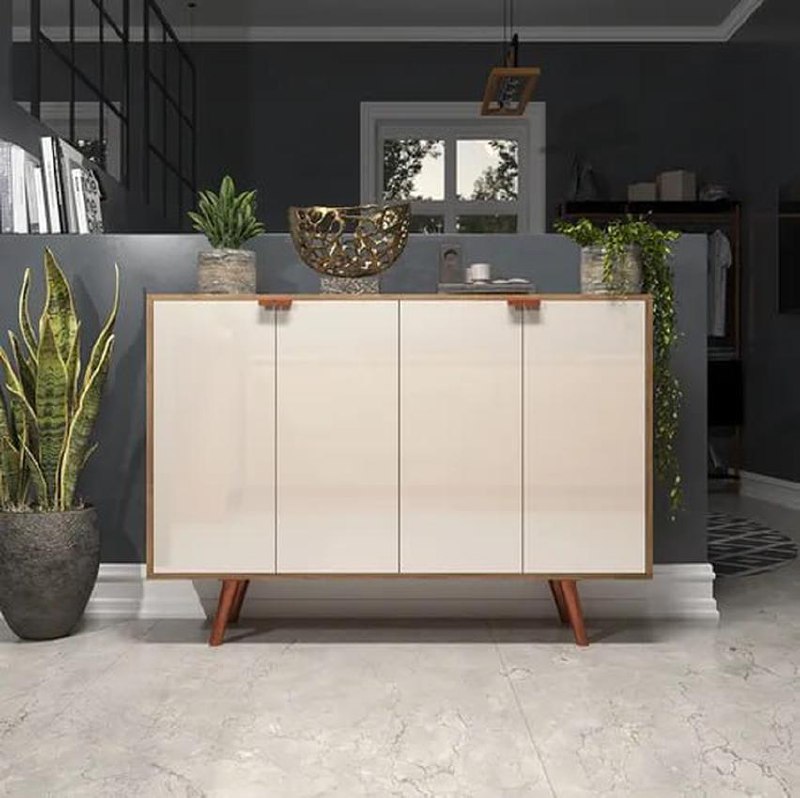 Buffet Industrial Aparador Off White 4 Portas Com Design Madeirado Com Off White - Móvel V...