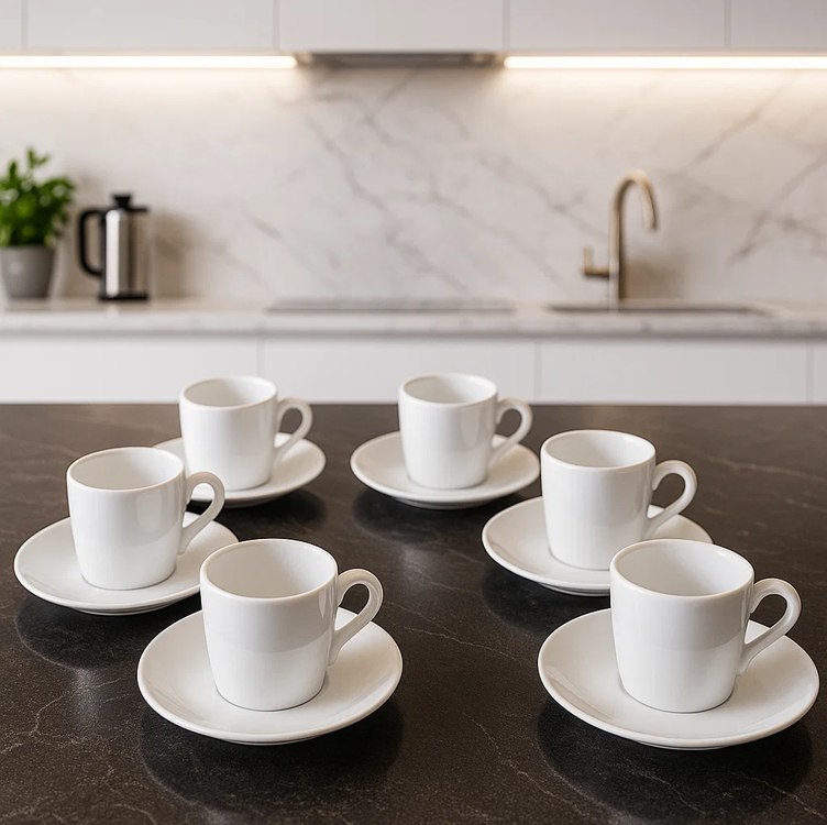 Jogo Xícaras Café Com Pires Porcelana Branca 12 Peças 