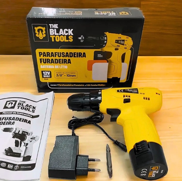 Parafusadeira Furadeira The Black Tools Tb12a 3/8 A Bateria Cor Amarelo Frequência 60hz