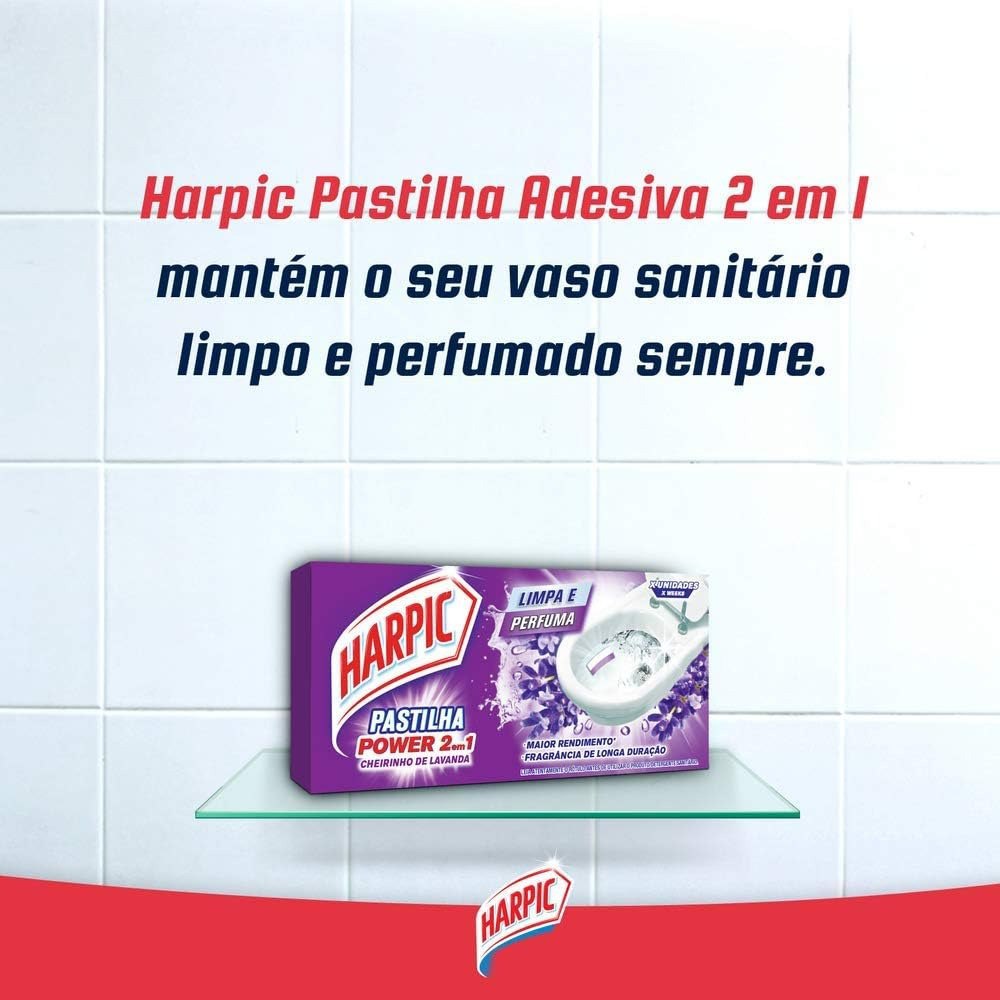 Limpador e Aromatizador Sanitário Pastilha Adesiva Power 2 em 1 Lavanda Harpic 3 unidades