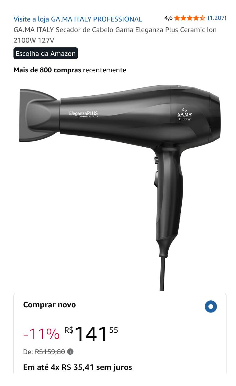 GA.MA ITALY Secador de Cabelo Gama Eleganza Plus Ceramic Ion 2100W 127V