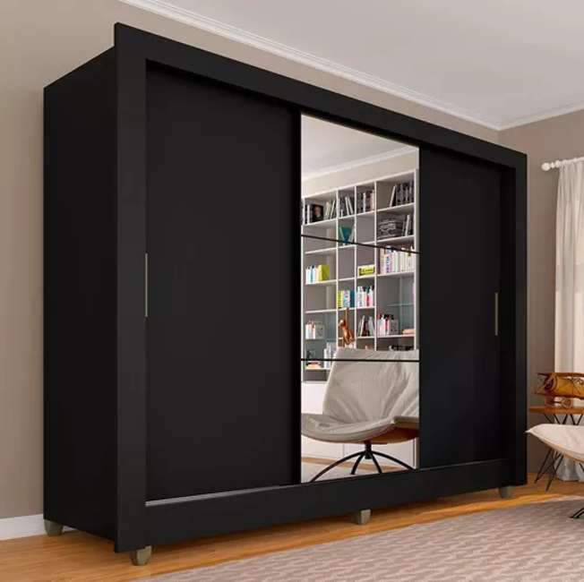 Guarda Roupa Casal C/espelho 3 Pts 1 Gav Alice Preto Cor Preto-fosco Movemax 15837