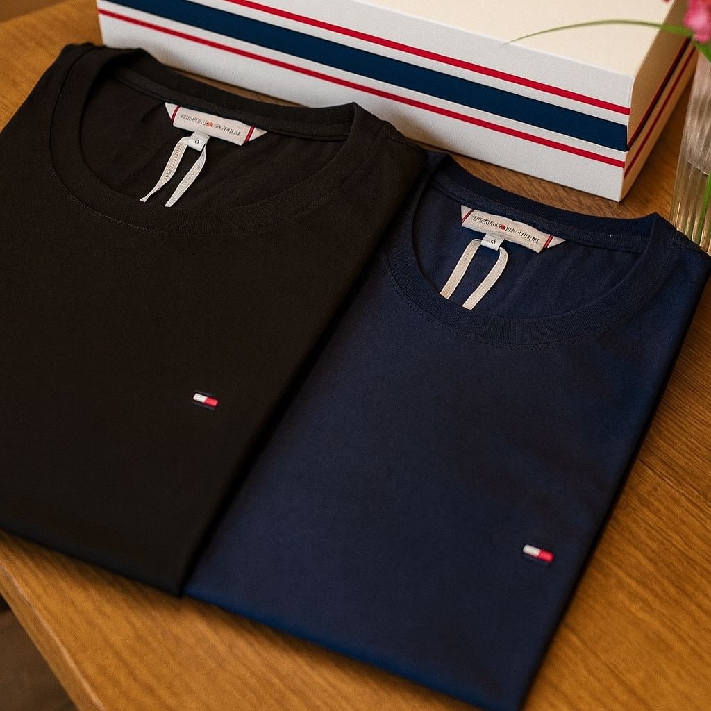 Kit Camisetas Tommy Hilfiger Essential Preta/azul Royal 2un