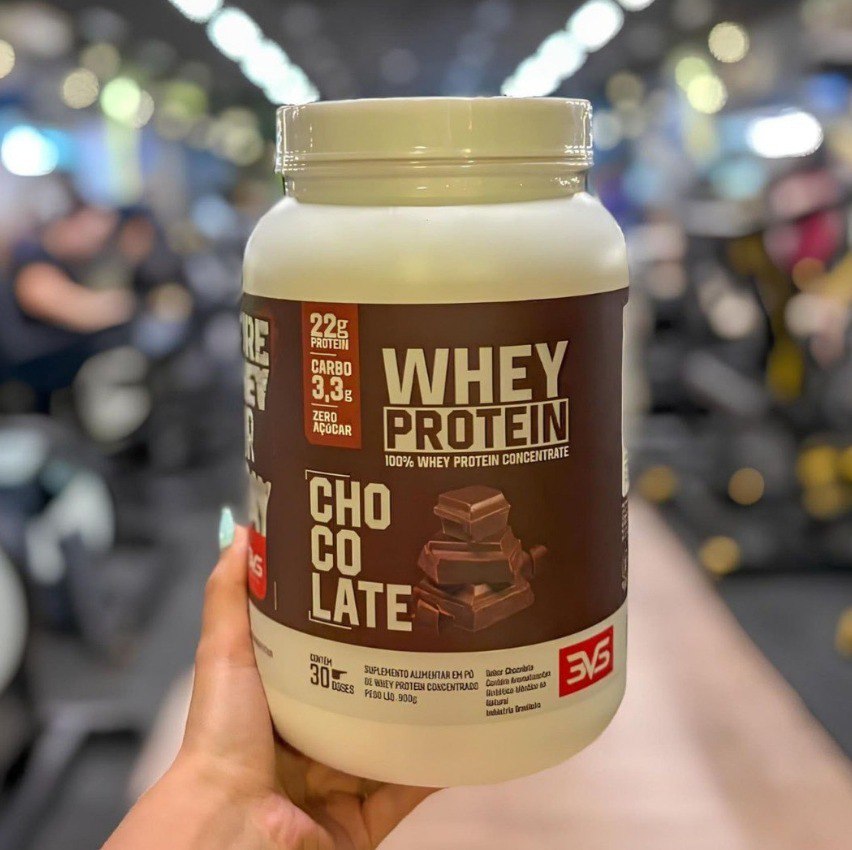 100% Whey Protein Concentrado 900g Sabor: Chocolate - Proteína 100% Pura - 3vs Nutrition