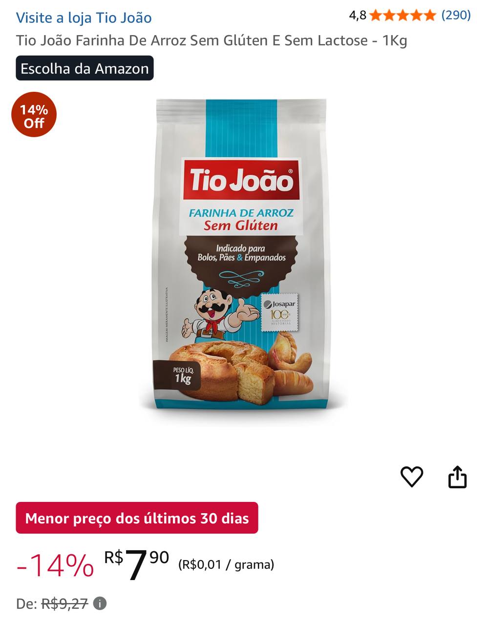 Tio João Farinha De Arroz Sem Glúten E Sem Lactose - 1Kg