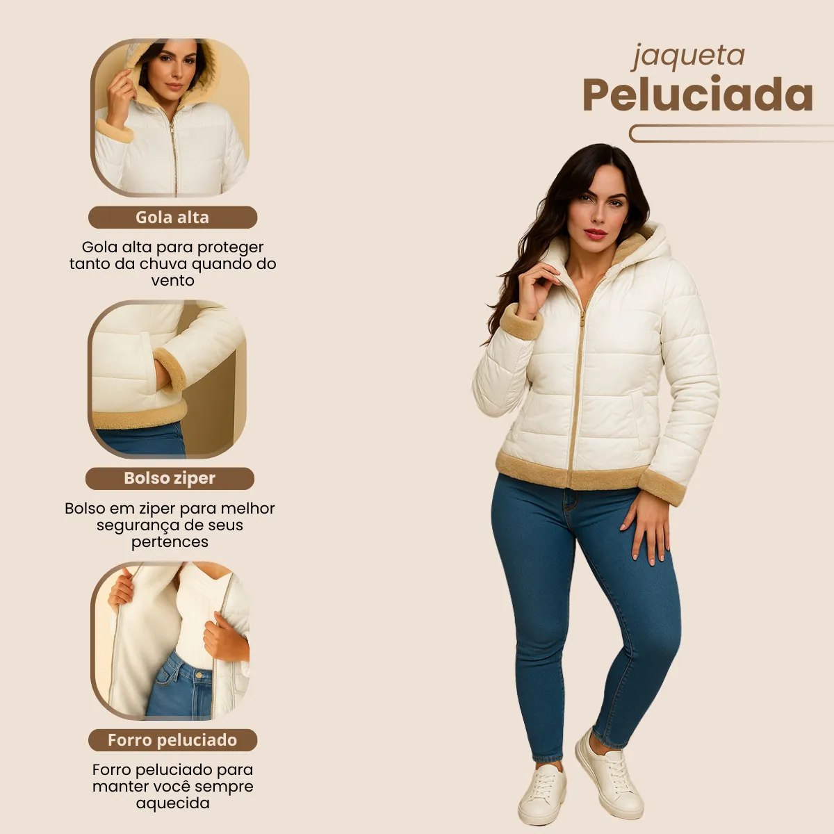 Jaqueta Feminina Puffer Peluciada Bobojaco Nylon Impermeável