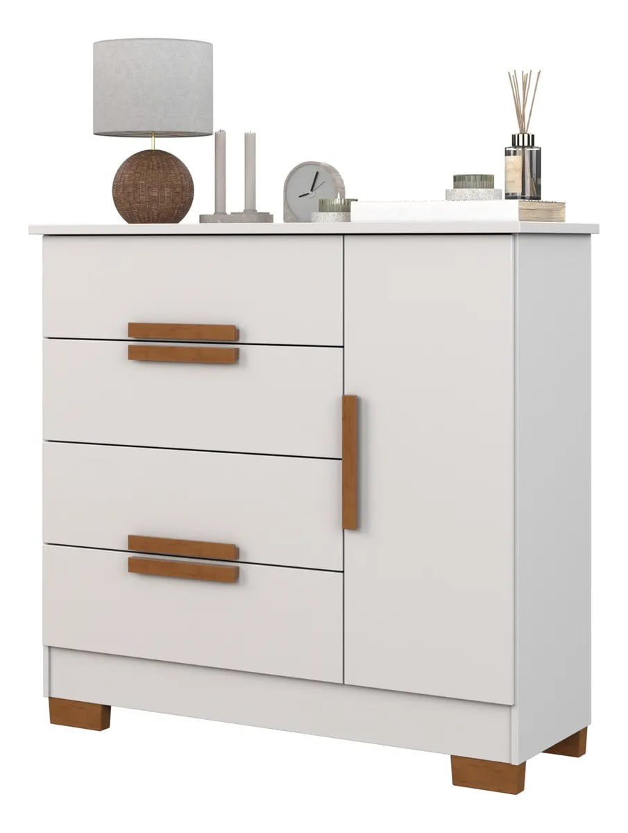 Cômoda Sapateira Com 4 Gavetas De Roupas E 1 Porta P/ Quarto