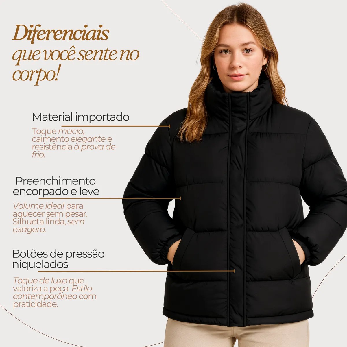 Jaqueta Feminina Puffer Bobojaco Exclusiva Impermeável Luxo