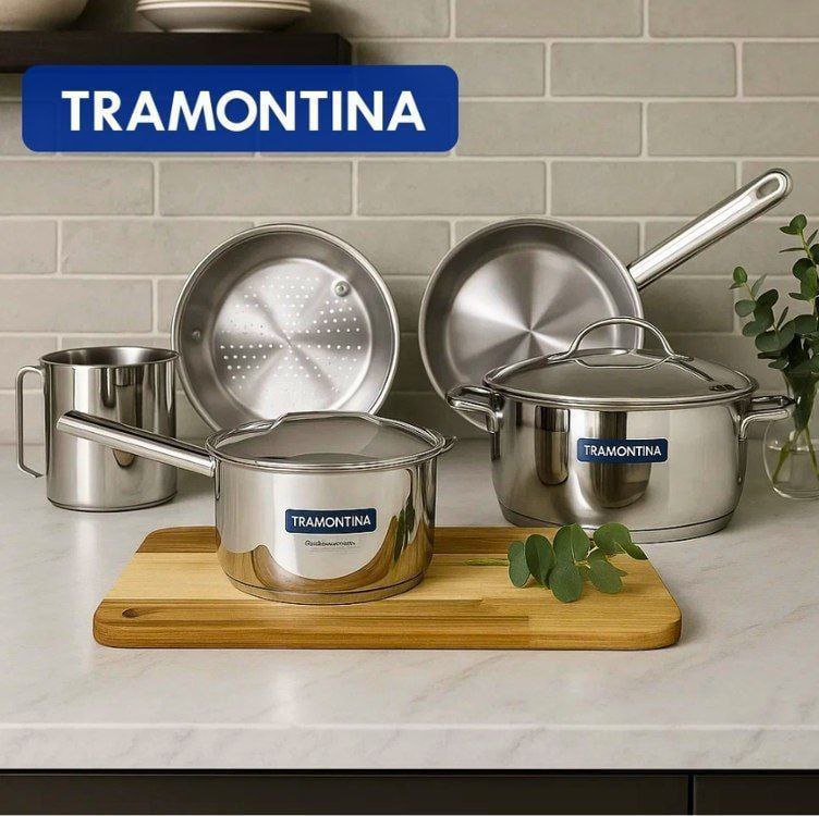 Jogo de Panelas Tramontina Allegra em Aço Inox com Fundo Triplo 5 Peças