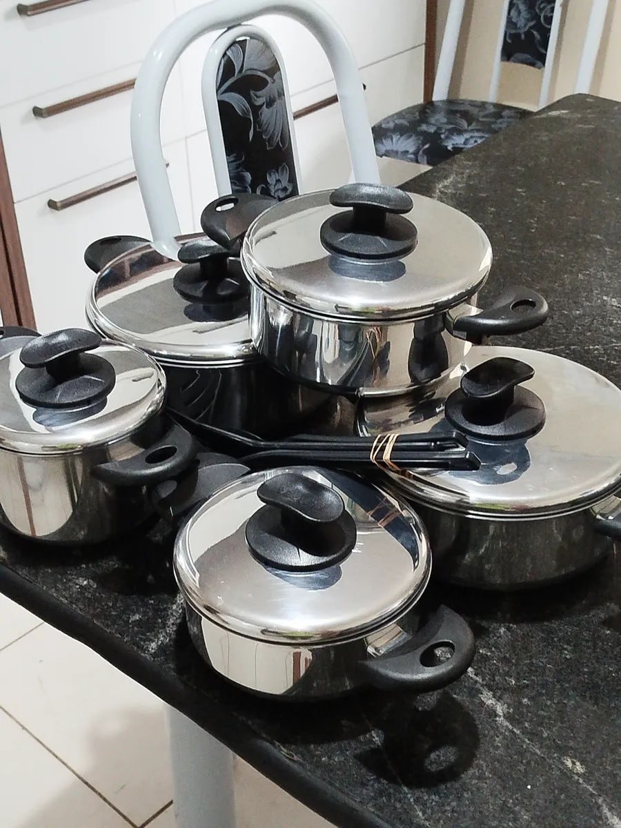Jogo 5 Panelas Aluminio Polido Grandes E Grossas Cor Prateado