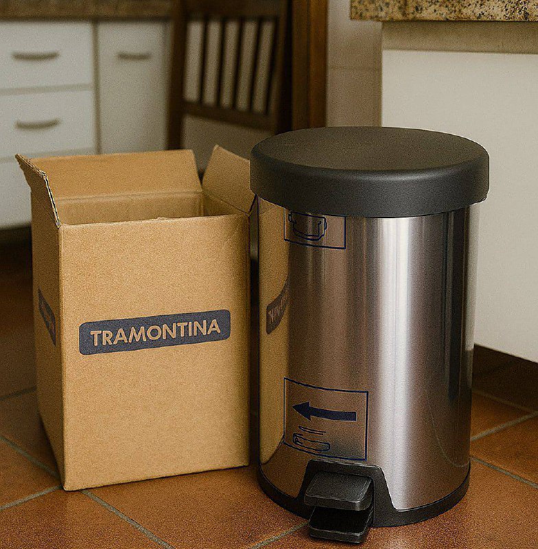 Lixeira com Pedal New Tramontina em aço inox com acabamento polido 5 L