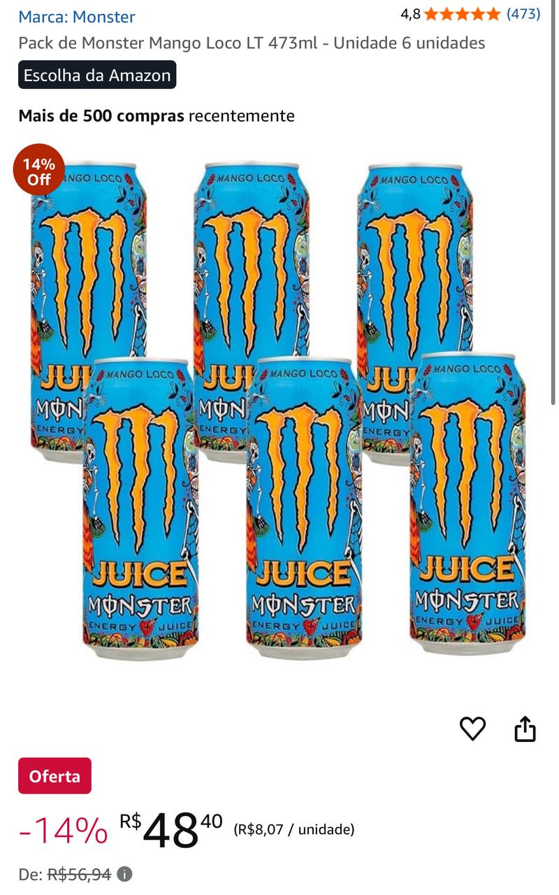 Pack de Monster Mango Loco LT 473ml - Unidade 6 unidades