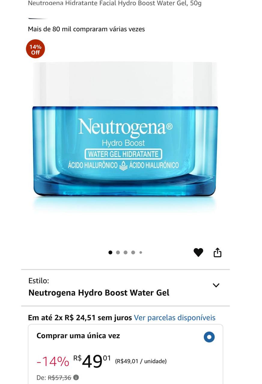 Neutrogena Hidratante Facial Hydro Boost Water Gel, 50g