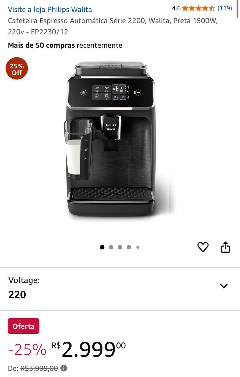 Cafeteira Espresso Automática Série 2200, Walita, Preta 1500W, 220v - EP2230/12