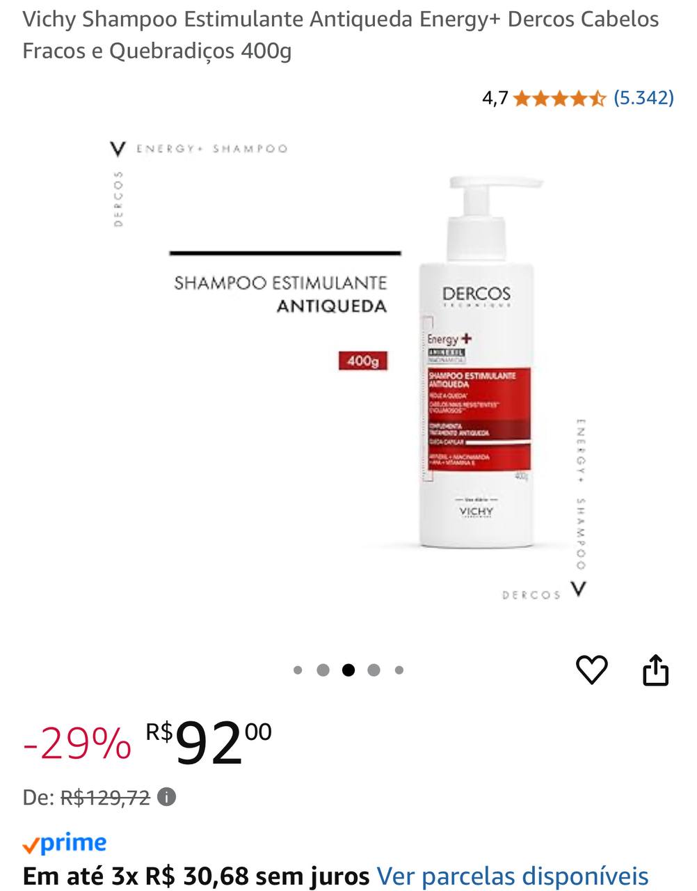 Vichy Shampoo Estimulante Antiqueda Energy+ Dercos Cabelos Fracos e Quebradiços 400g
