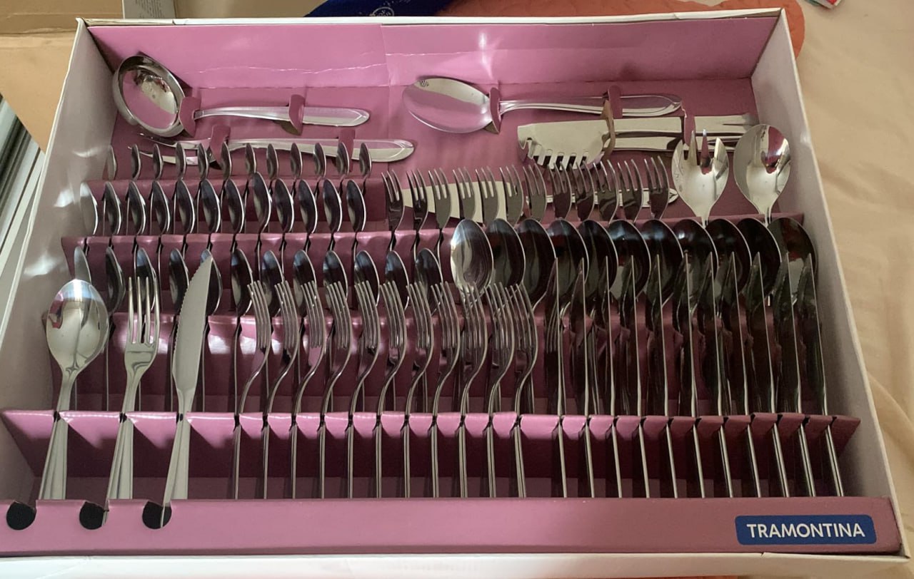 Faqueiro Aço Inox com Faca para Churrasco 91 Peças Tramontina Laguna Prata