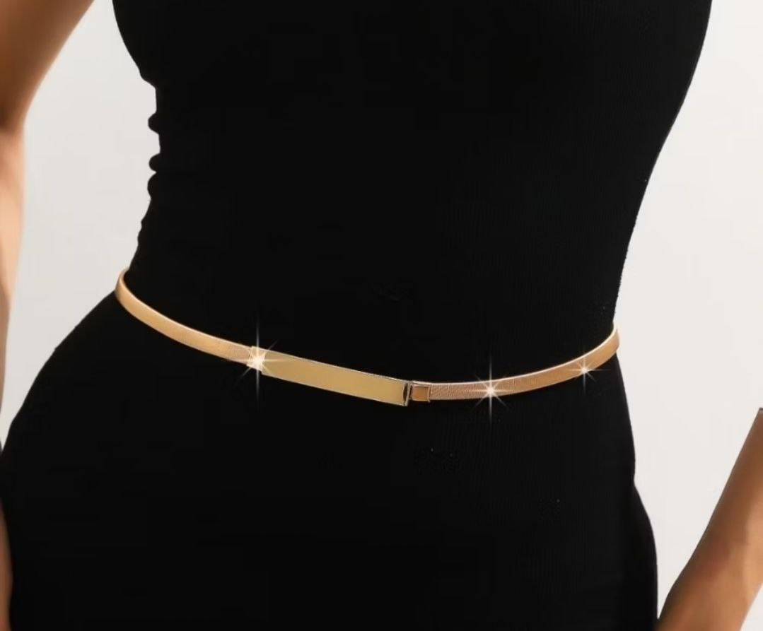 Cinto Fino para Vestidos Elástico com Fivela de Metal (Dourado ou Prata)