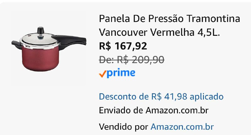 Panela De Pressão Tramontina Vancouver Vermelha 4,5L.