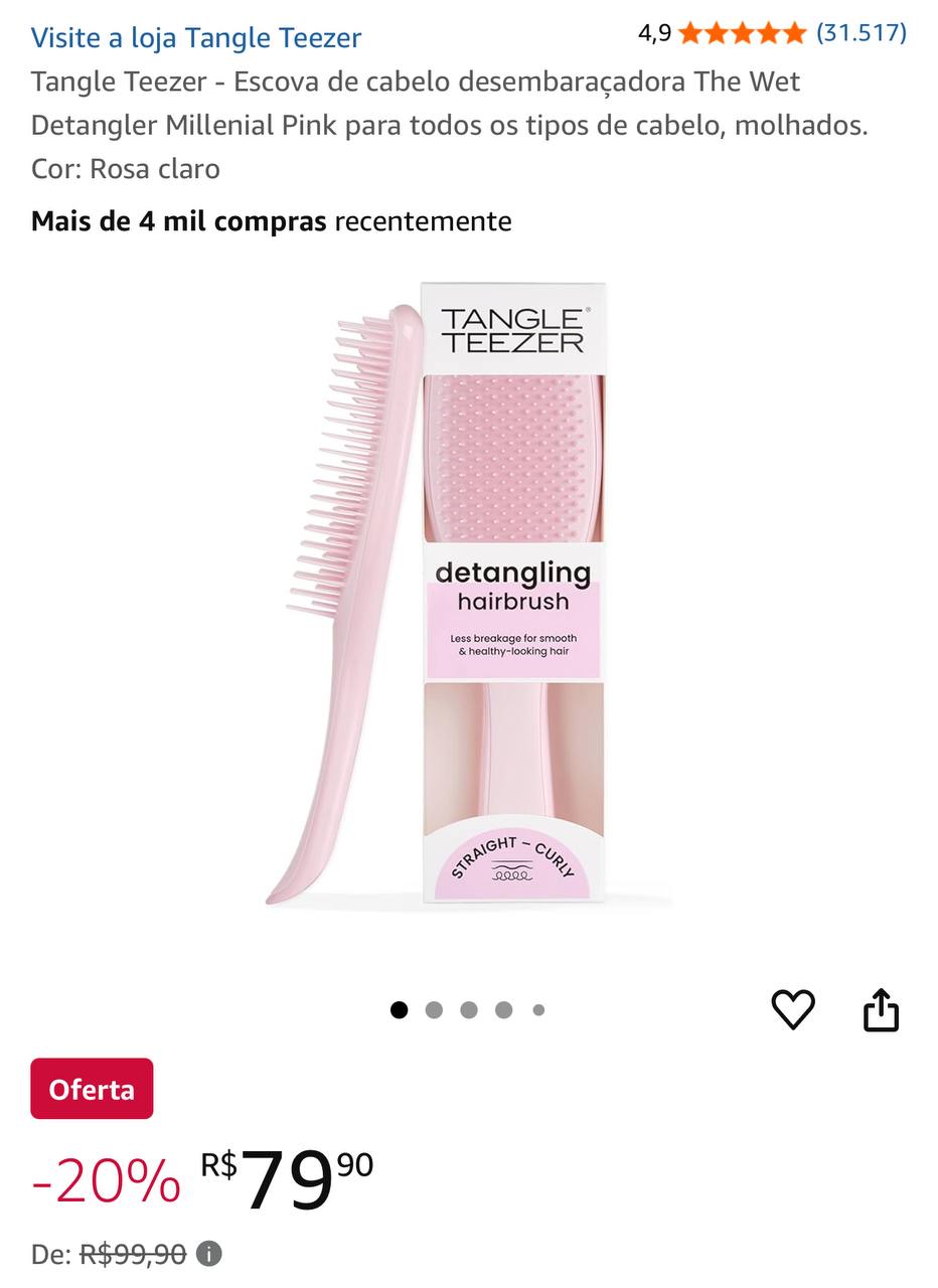 Tangle Teezer - Escova de cabelo desembaraçadora The Wet Detangler Millenial Pink para tod...