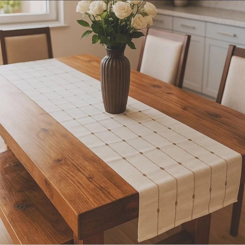 Caminho de Mesa Artesanal Sereno – Algodão, 50 cm de Largura, Vários tamanhos.