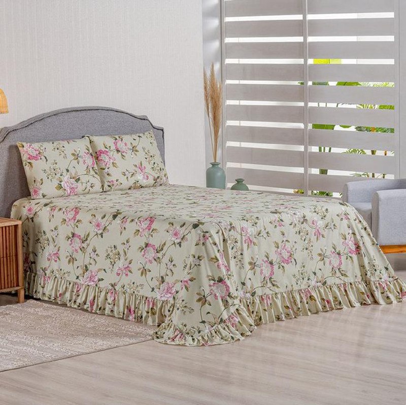 Colcha Premium Queen 3 Peças Percal 400 Fios Toque Macio