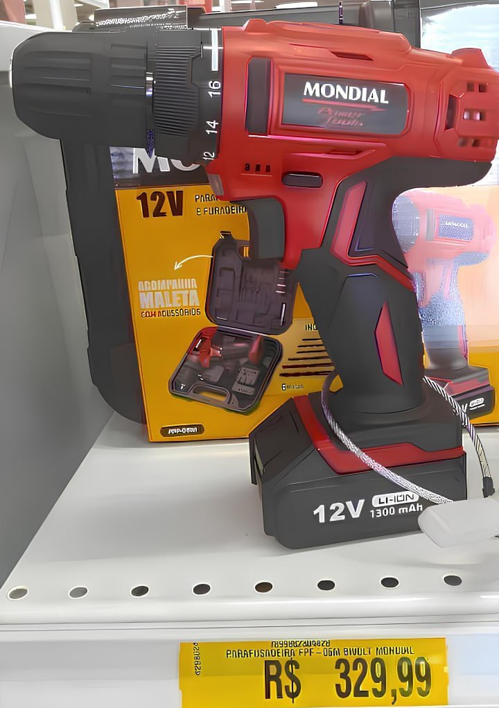 Furadeira E Parafusadeira À Bateria Mondial 12v Bivolt Fpf-06m