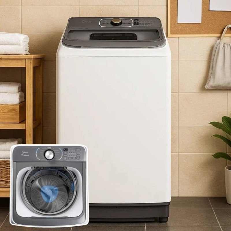 Lavadora de Roupas Midea 14kg Cesto Inox 13 Programas de Lavagem Branca MA512W140/WK-04