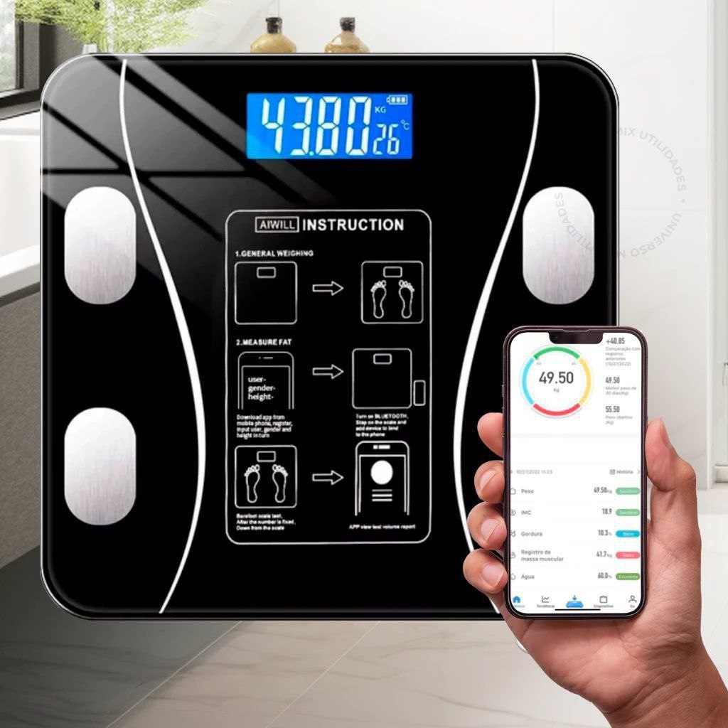 Balança Corporal Digital De Bioimpedância domestica 180kg Bluetooth - Titanium