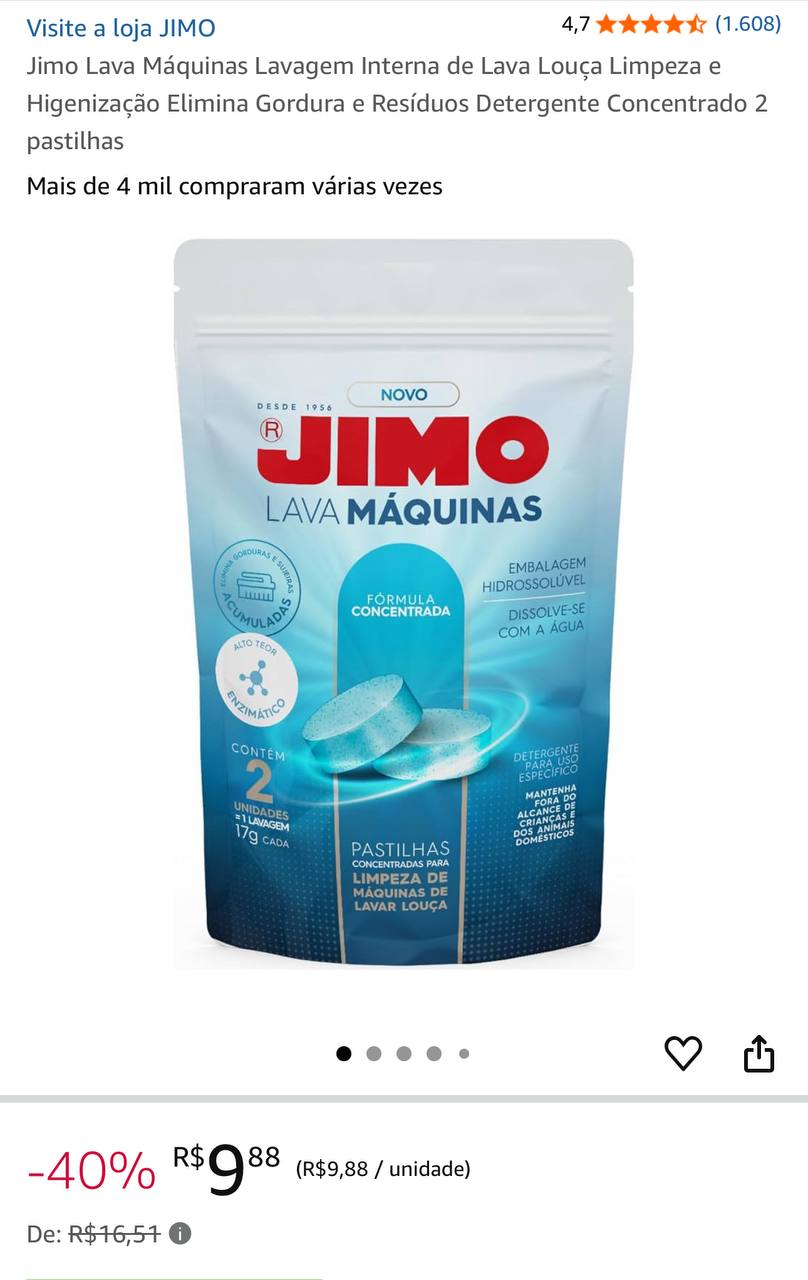 Jimo Lava Máquinas Lavagem Interna de Lava Louça Limpeza e Higenização Elimina Gordura e R...