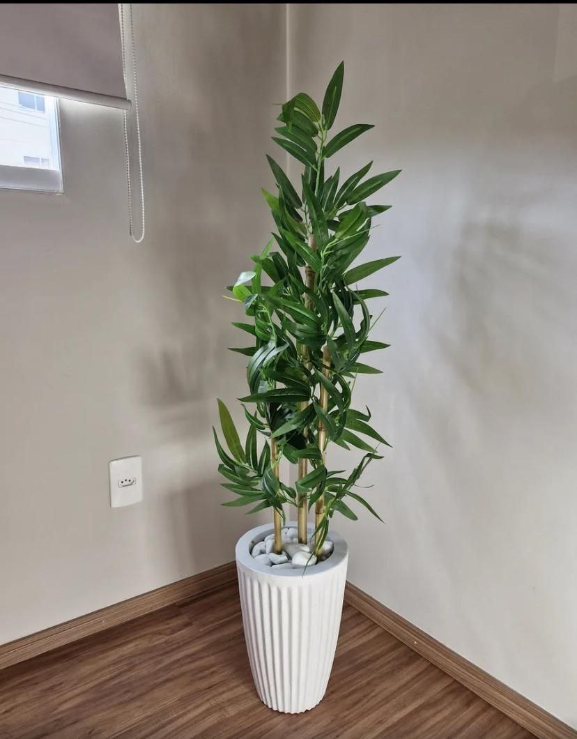 Bambu Da Sorte 1 Metro Artificial Folha Com Vaso Decorativo